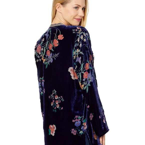 Johnny Was Bouquet Burnout Nephele Tunic Embroidered Floral Top Shirt Blue NEW - Picture 2 of 7